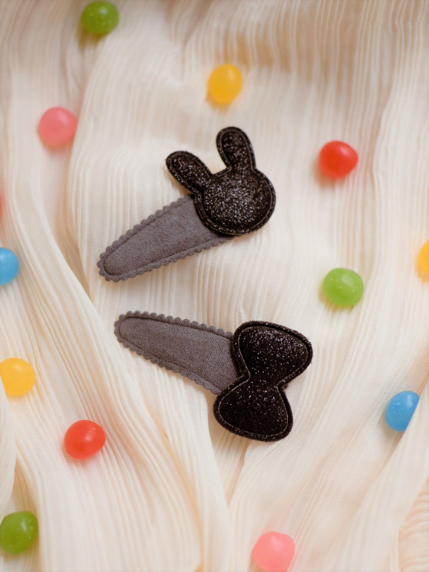 Barrettes lapin & nœud noir