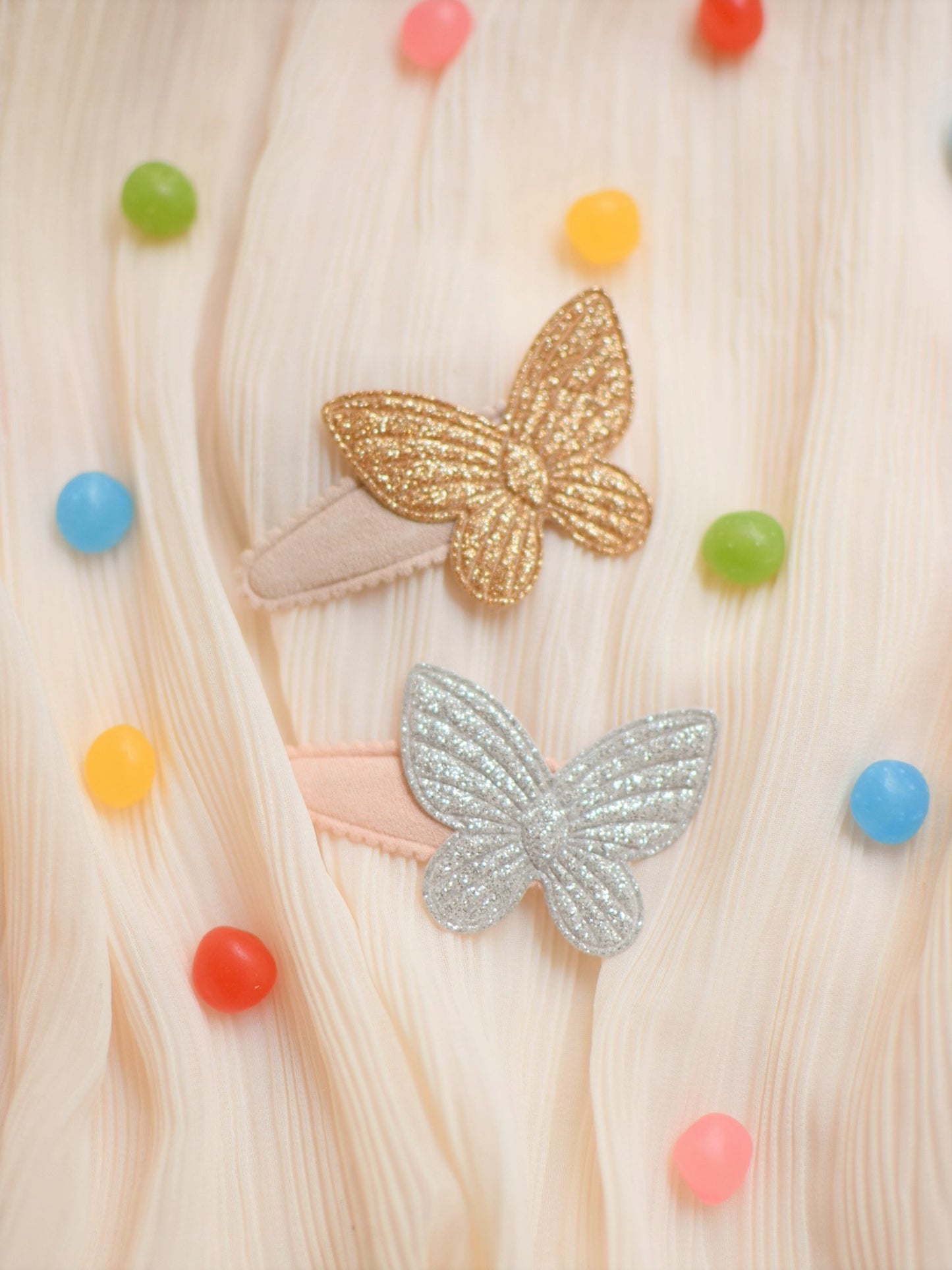 Barrettes papillons argent & doré