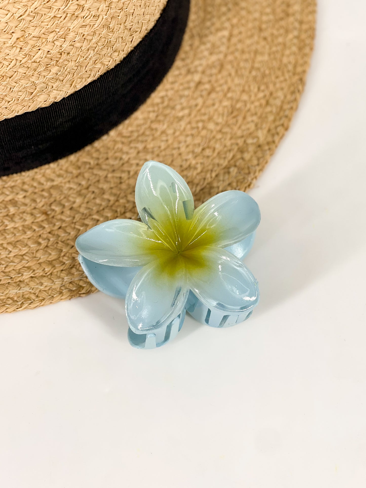 Pince à cheveu fleur bleu jaune